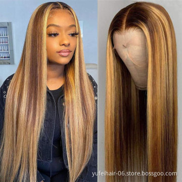 Virgin Human Hair Piano Colors Lace Wig With Baby Hair,High Quality Highlight Piano 4/27 Straight 30 inch Human Hair Wigs